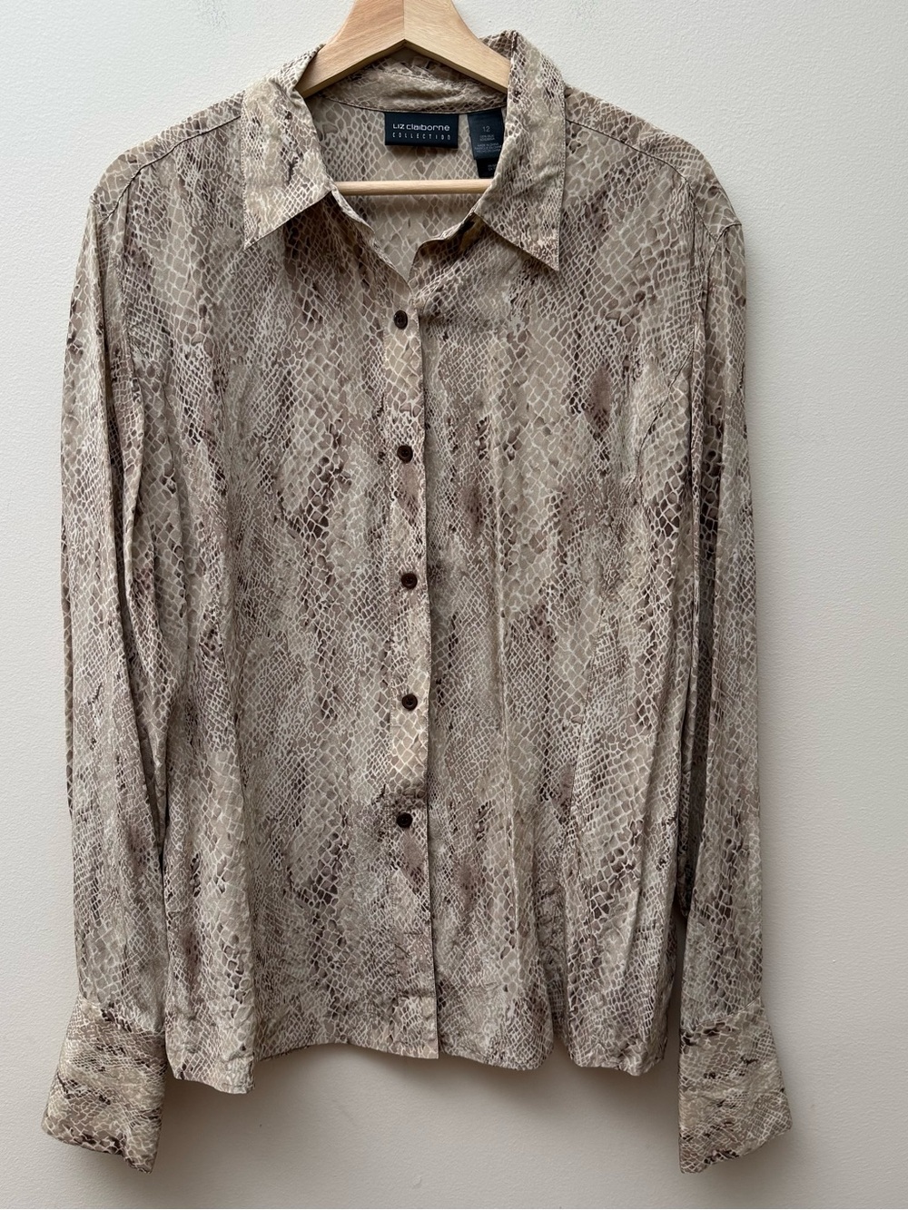 Liz Claiborne Collection Silk Snake-Print Button-Down Shirt